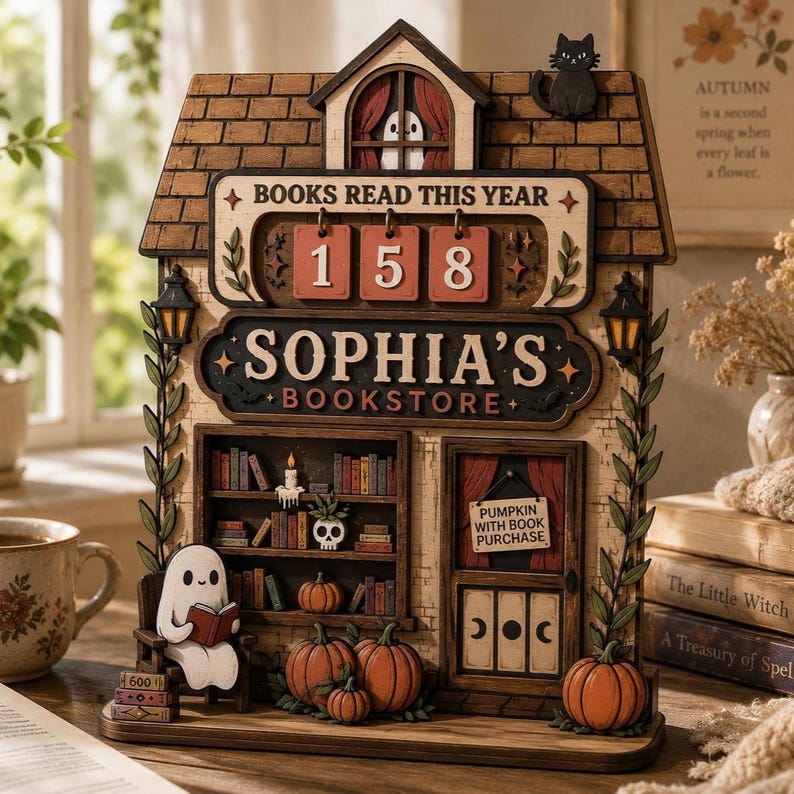 Ghost Bookstore Reading Tracker Sign