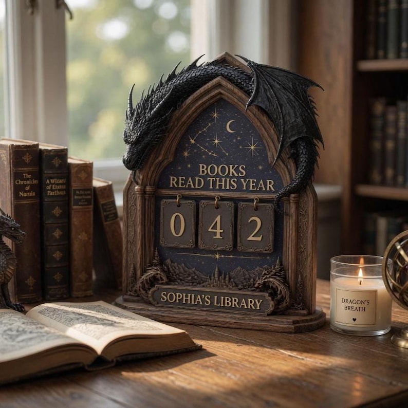 Fantasy Dragon Book Tracker Sign