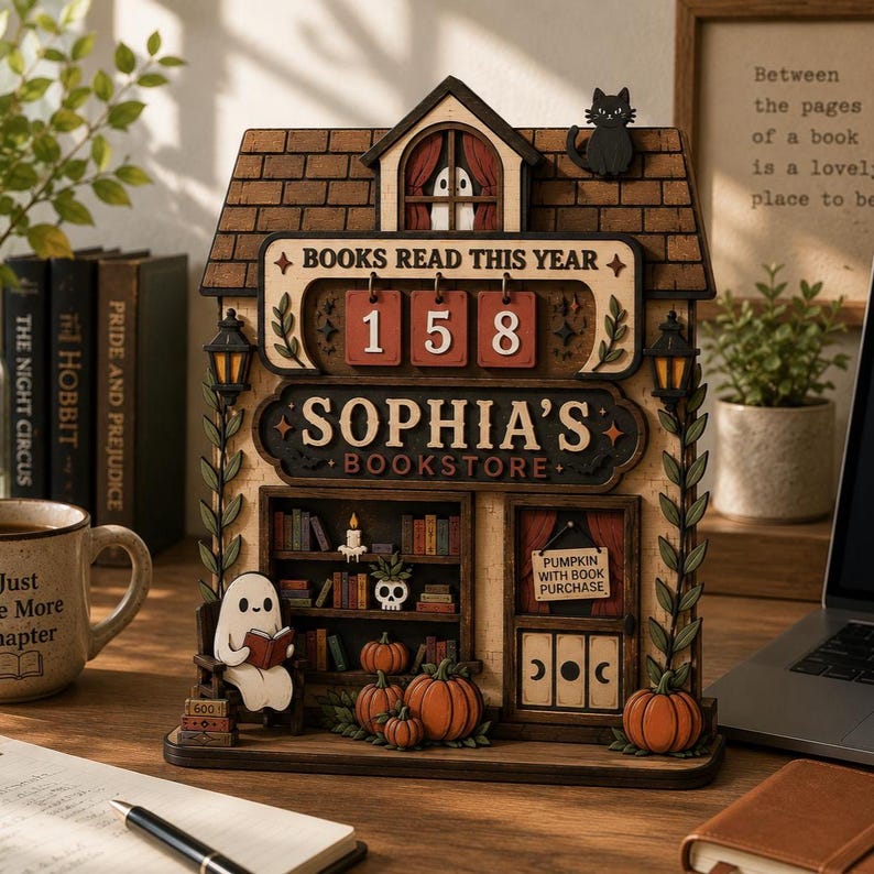 Ghost Bookstore Reading Tracker Sign