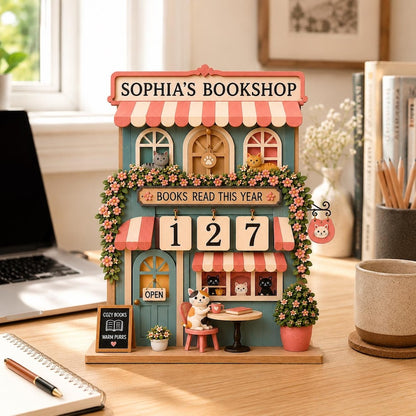 Cat Bookshop Reading Tracker Sign