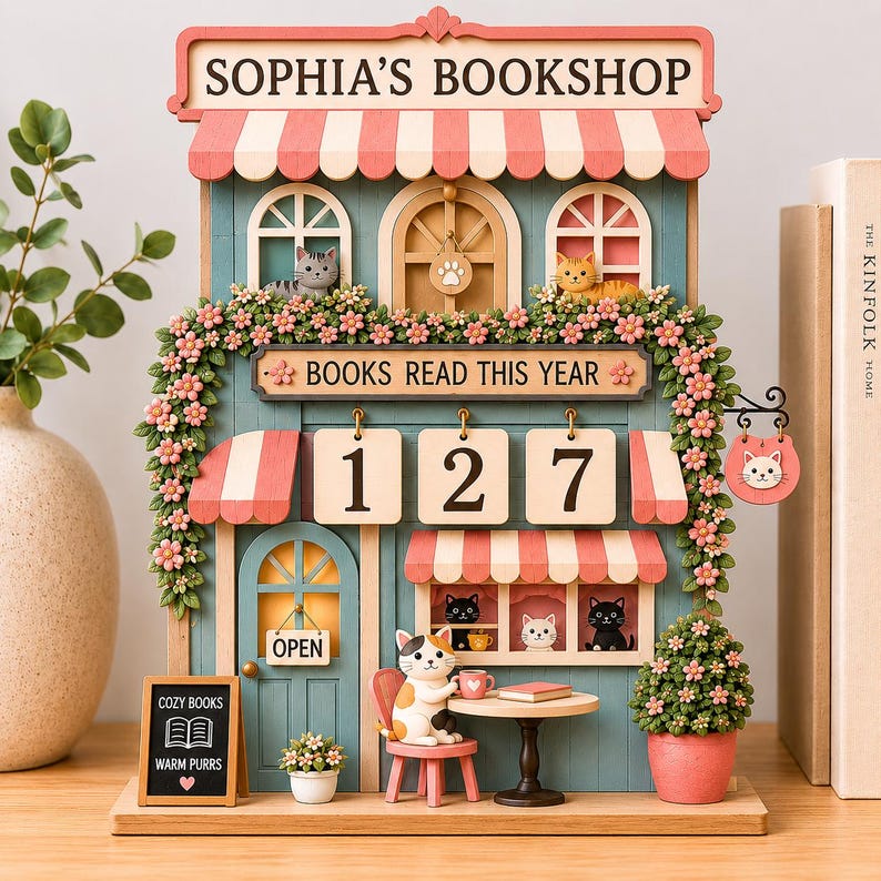 Cat Bookshop Reading Tracker Sign