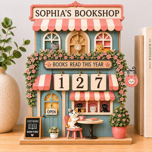 Cat Bookshop Reading Tracker Sign
