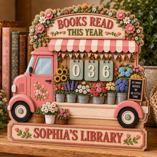 Pink Book Truck Book Tracker Sign