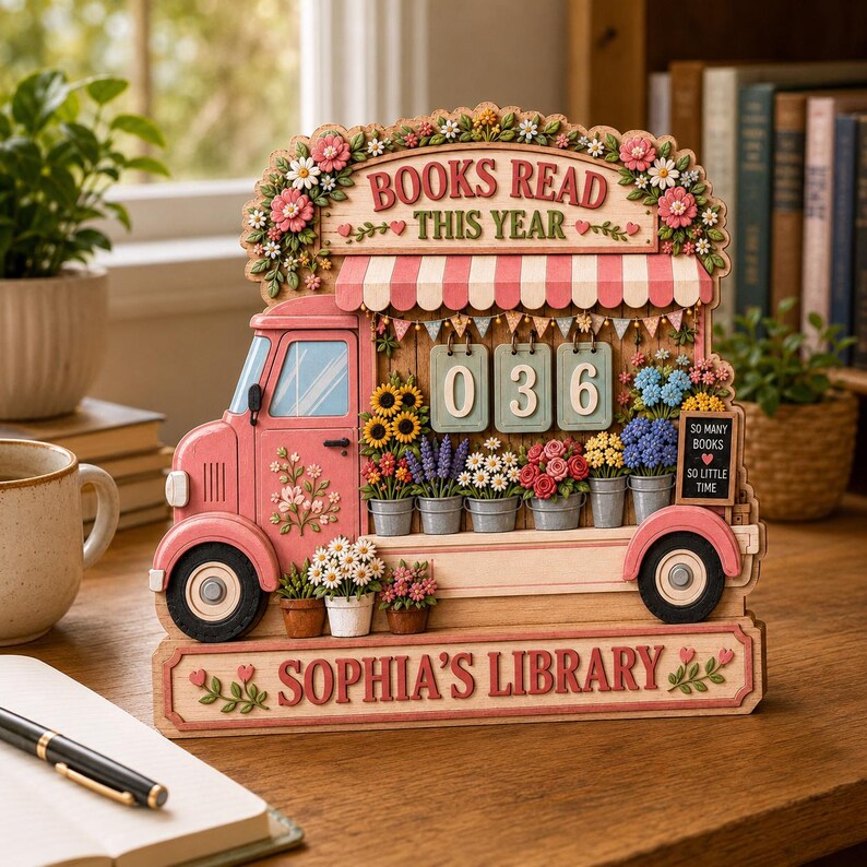 Pink Book Truck Book Tracker Sign