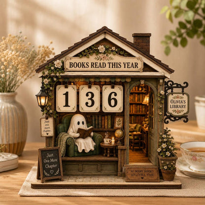 Wooden Ghost Reading Tracker Sign