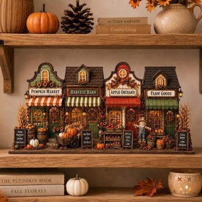 Autumn Village Wooden Block Shelf Decor