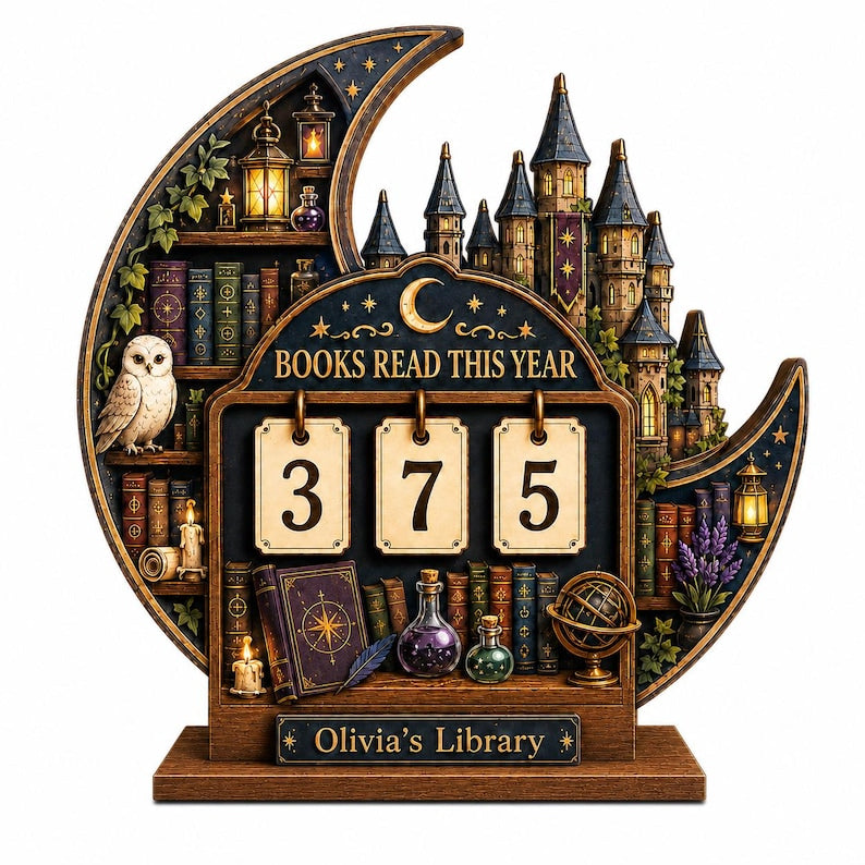 Personalized Moon Castle Book Tracker Sign