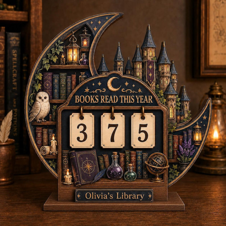 Personalized Moon Castle Book Tracker Sign