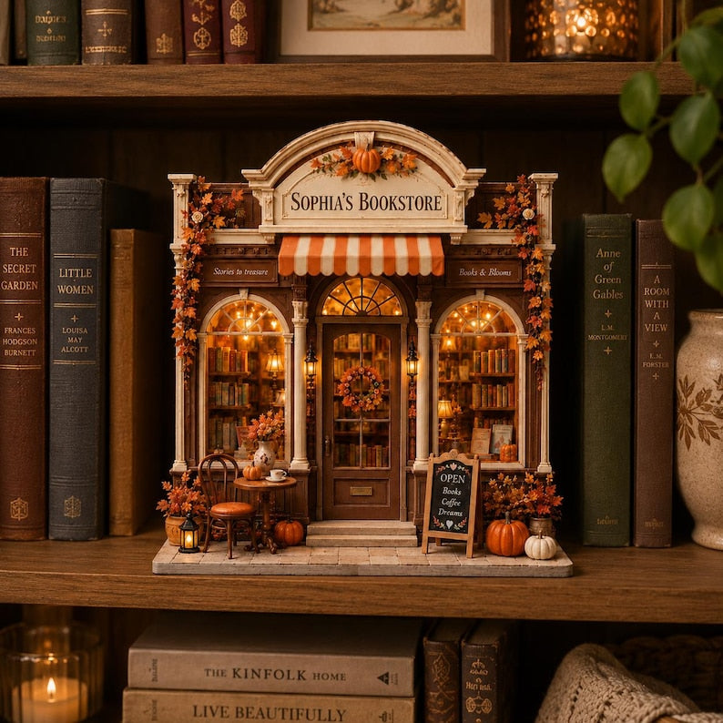 Fall Bookshop Pumpkin Wooden Block Decor