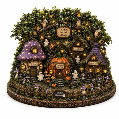 Haunted Forest Village Wooden Block Decor