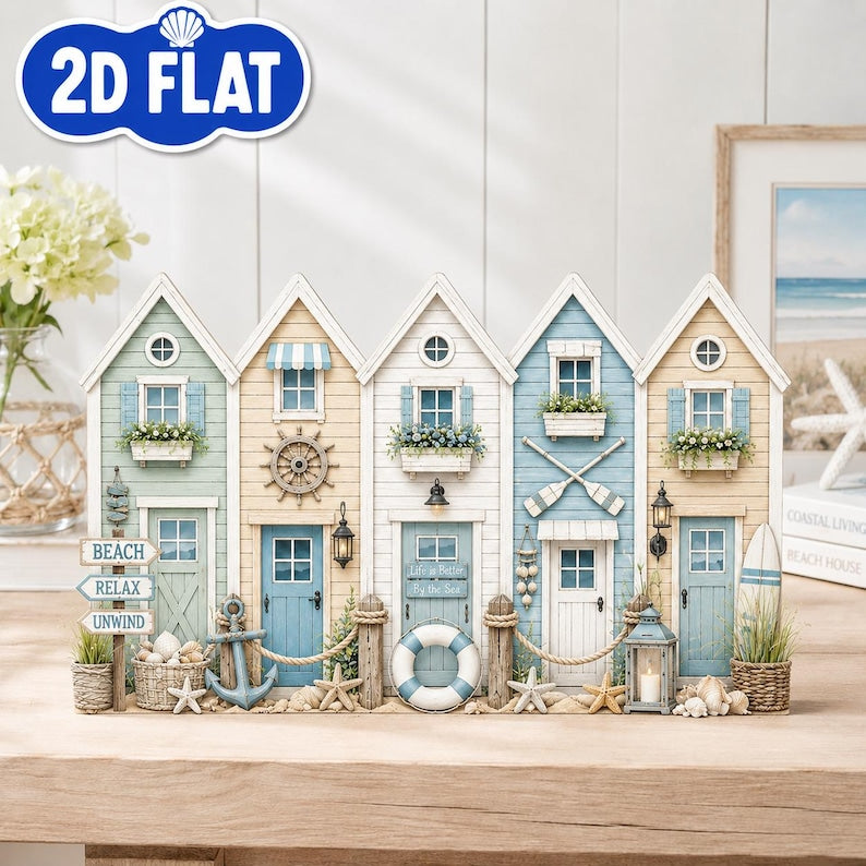 Nautical Beach House Wooden Block Shelf Sitter