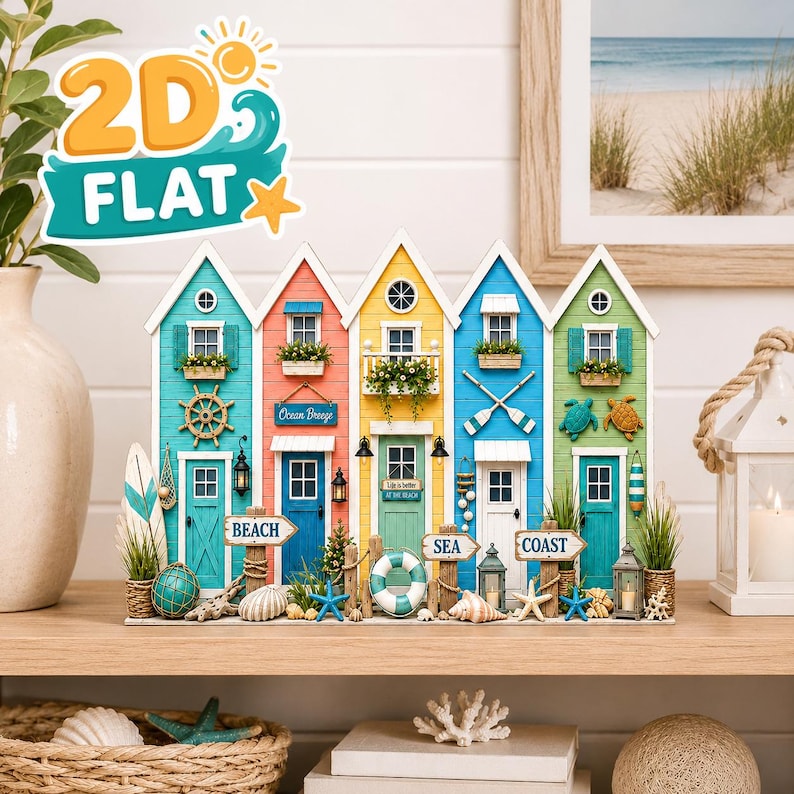 Coastal Beach House Wooden Block Decor