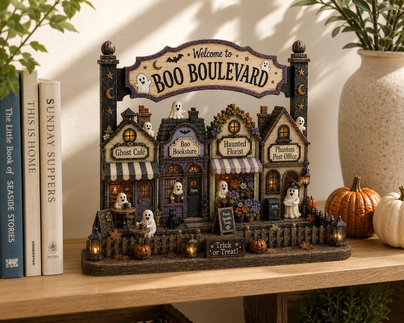 Boo Boulevard Halloween Village Wooden Block
