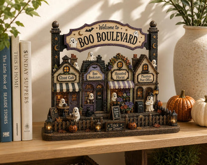 Boo Boulevard Halloween Village Wooden Block