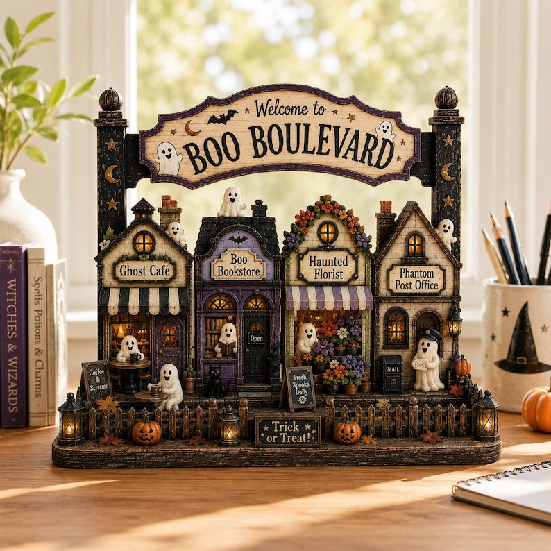 Boo Boulevard Halloween Village Wooden Block