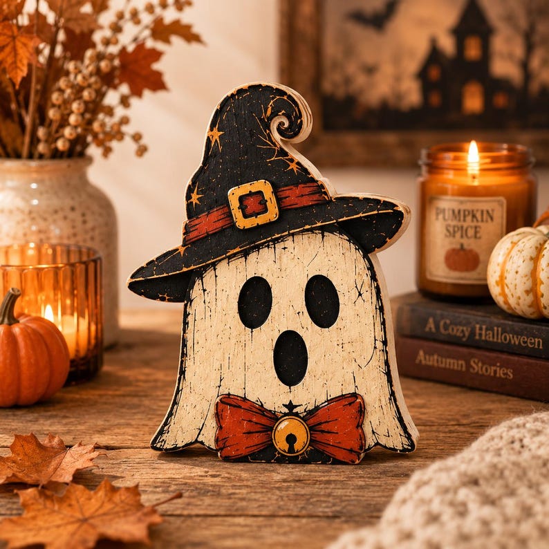 Personalized Spooky Cat Wooden Block Decor