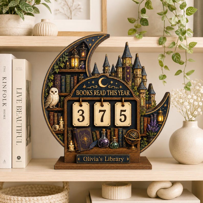 Personalized Moon Castle Book Tracker Sign
