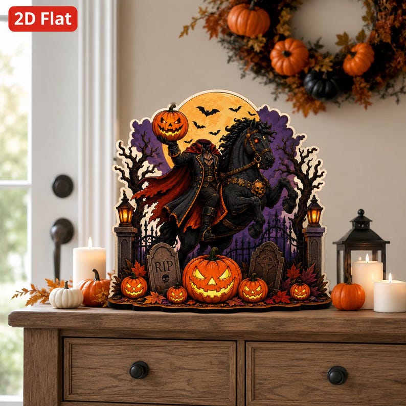 Headless Horseman Halloween Wooden Block