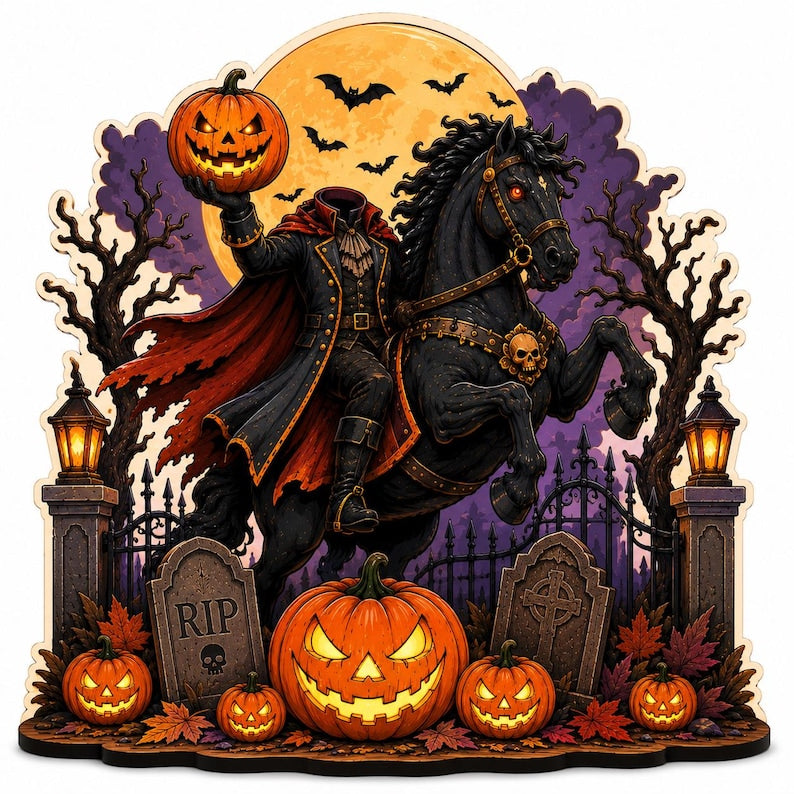 Headless Horseman Halloween Wooden Block