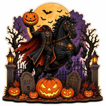 Headless Horseman Halloween Wooden Block