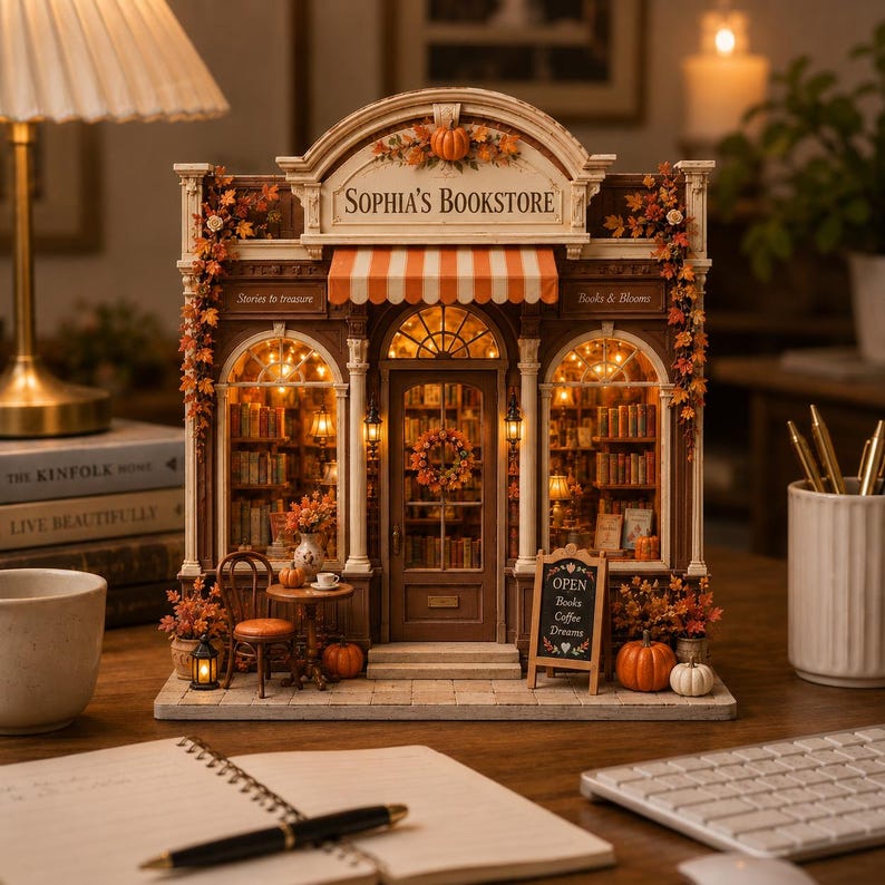 Fall Bookshop Pumpkin Wooden Block Decor