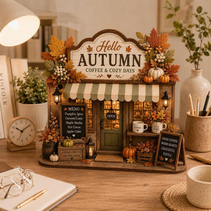 Autumn Coffee Shop Wooden Block Decor