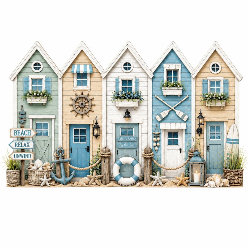 Nautical Beach House Wooden Block Shelf Sitter