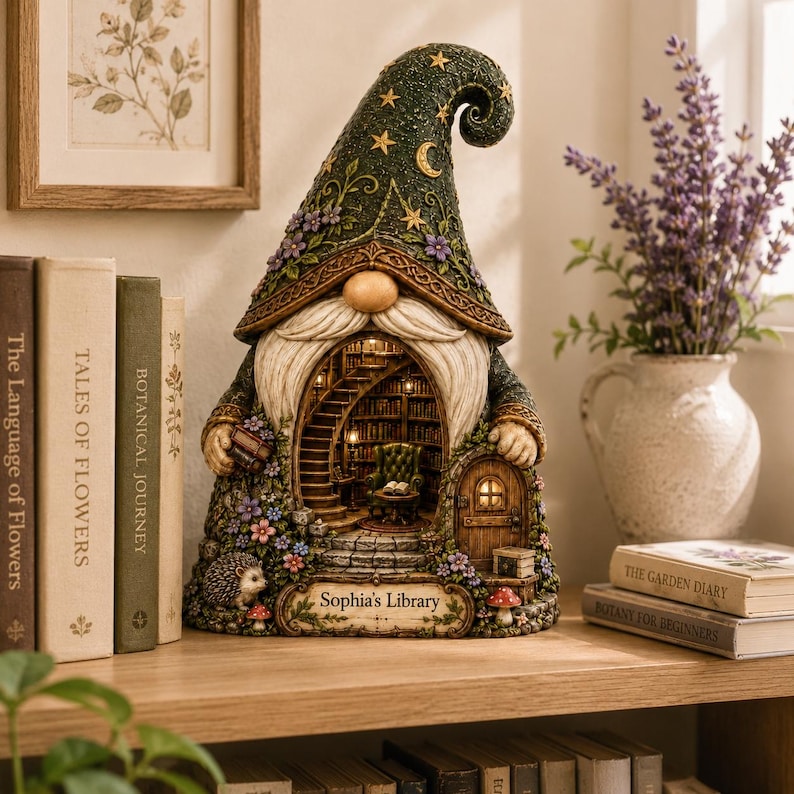 Personalized Gnome Book Nook Wooden Block
