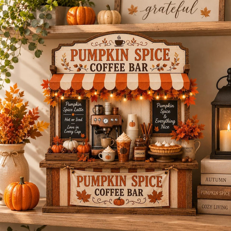 Pumpkin Spice Coffee Bar Wooden Block Decor
