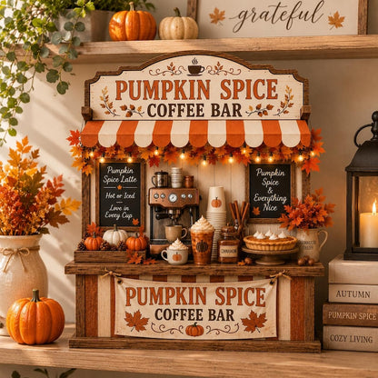Pumpkin Spice Coffee Bar Wooden Block Decor