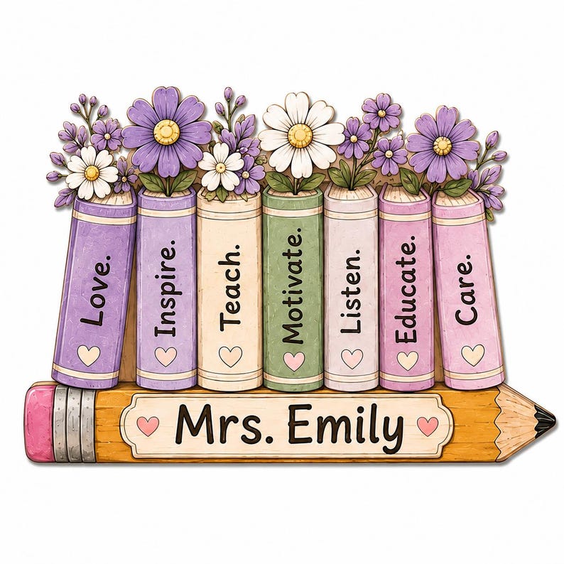 Wildflower Teacher Name Wooden Block Sign