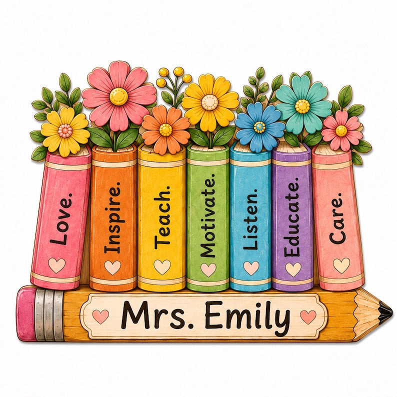Wildflower Teacher Name Wooden Block Sign