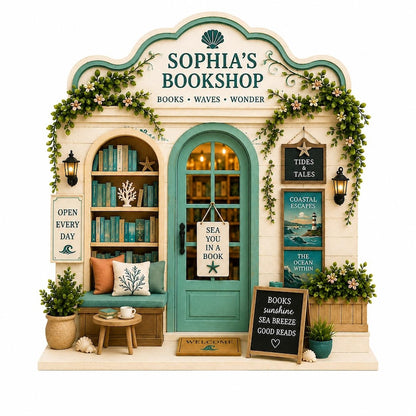 Personalized Coastal Bookshop Wooden Block