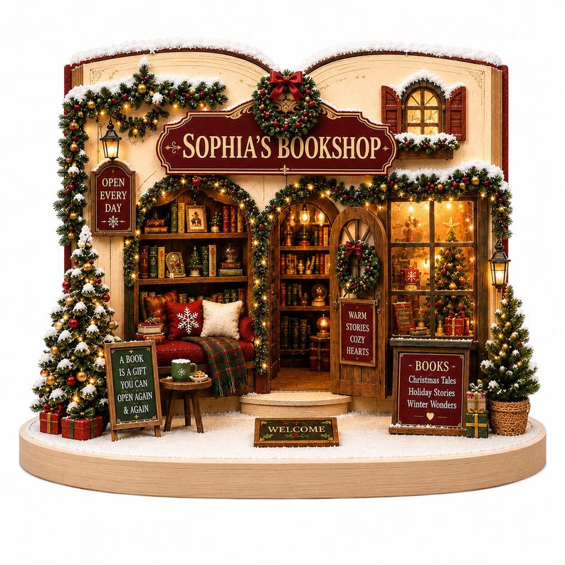 Personalized Christmas Bookshop Wooden Block