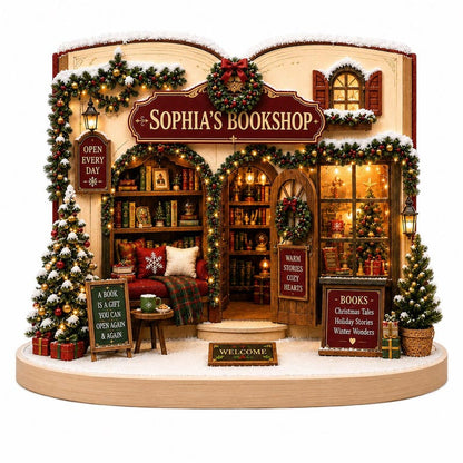 Personalized Christmas Bookshop Wooden Block