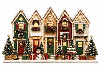 Christmas Village Wooden Block Shelf Decor