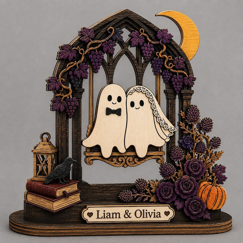 Personalized Ghost Couple Wooden Block