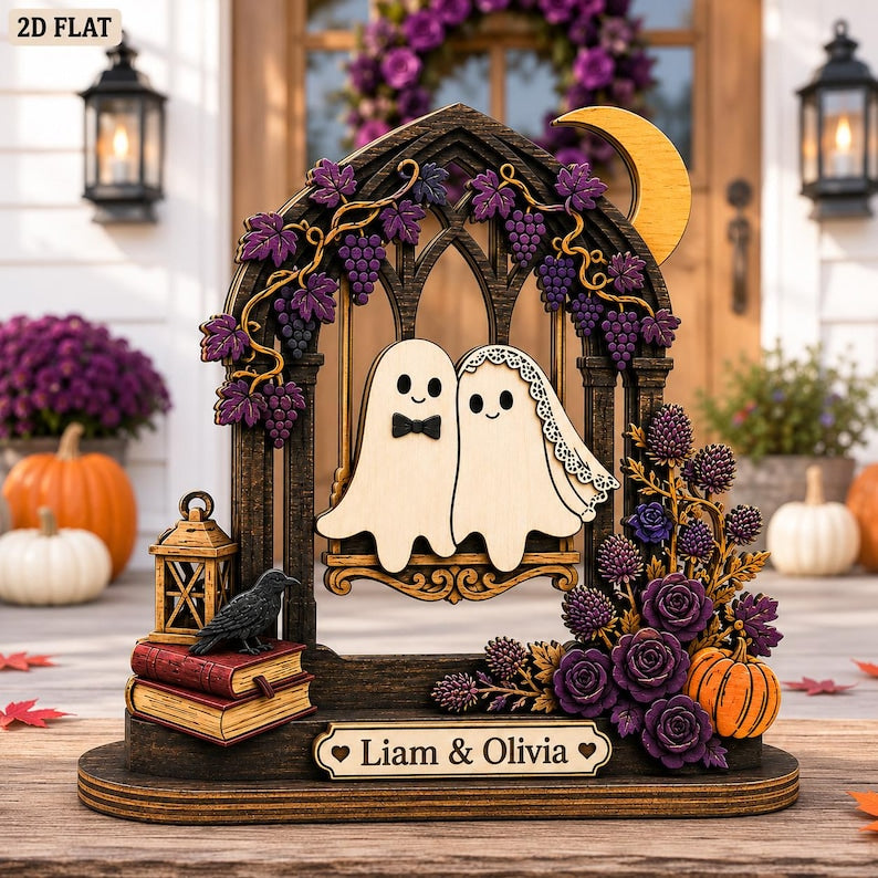 Personalized Ghost Couple Wooden Block