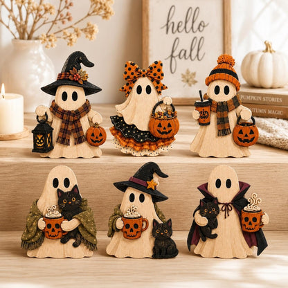Ghost Halloween Wooden Block Shelf Sitter