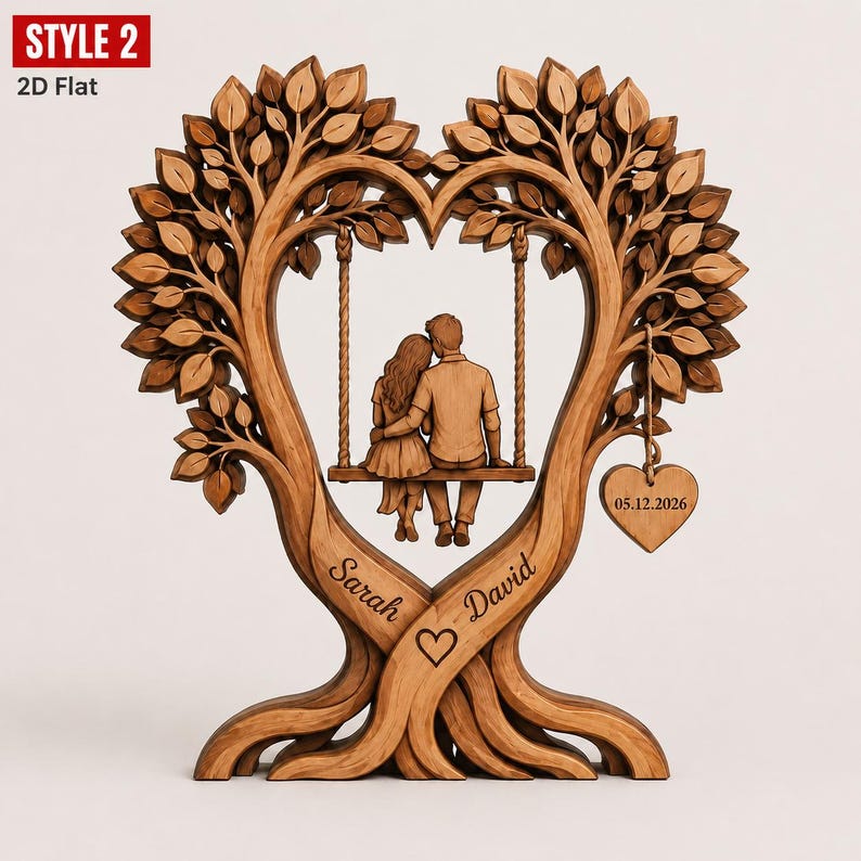 Personalized Couple Heart Tree Wooden Block