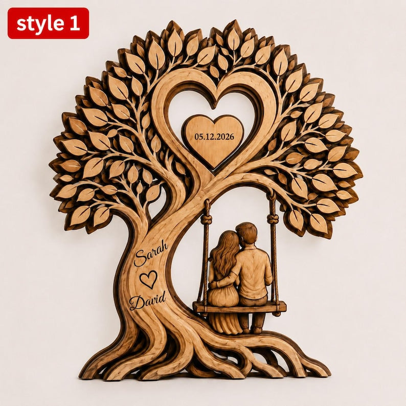 Personalized Couple Heart Tree Wooden Block