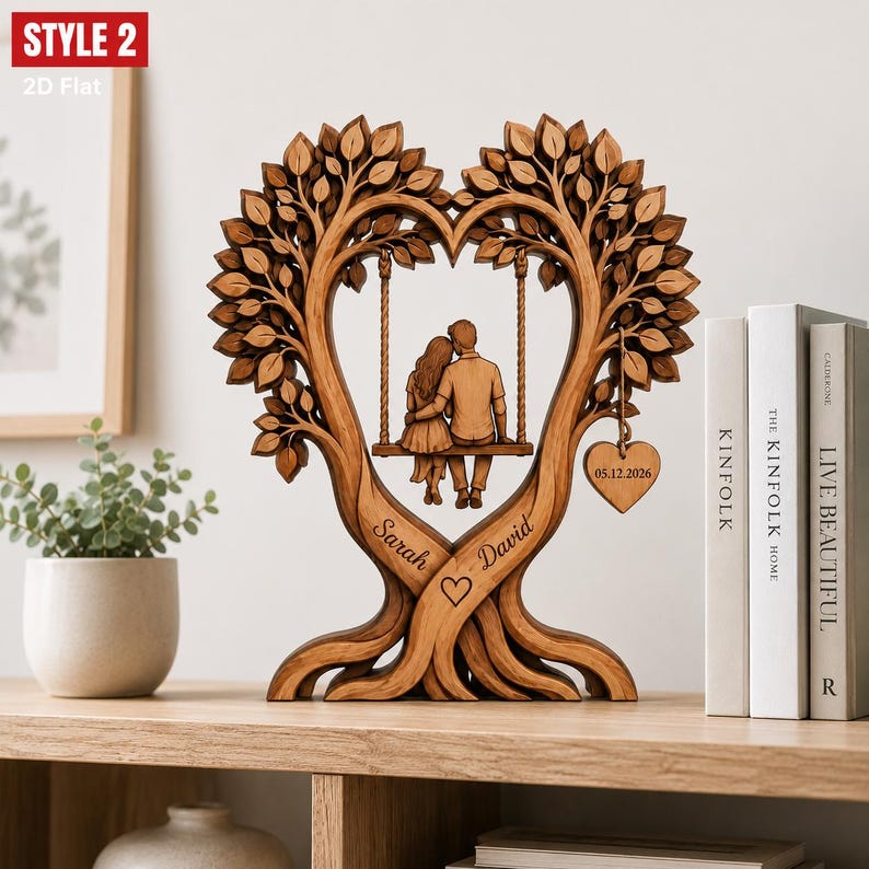Personalized Couple Heart Tree Wooden Block