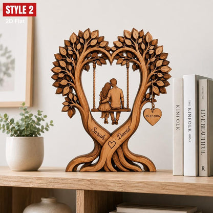 Personalized Couple Heart Tree Wooden Block