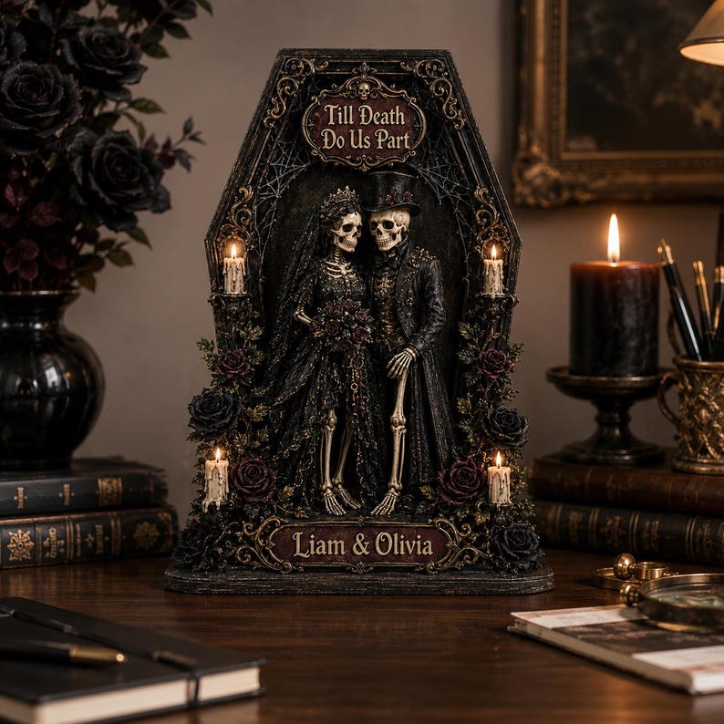 Personalized Skeleton Couple Wooden Block