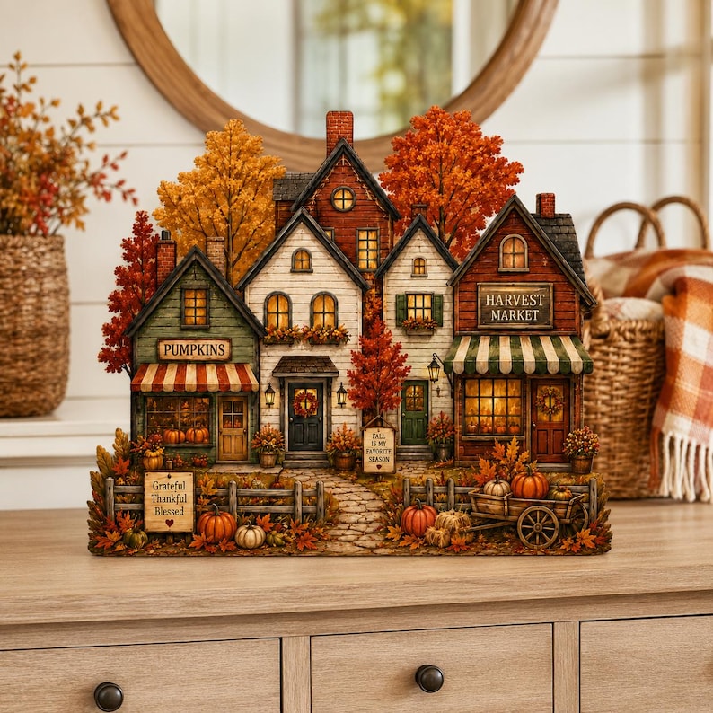 Fall Harvest Village Wooden Block Decor