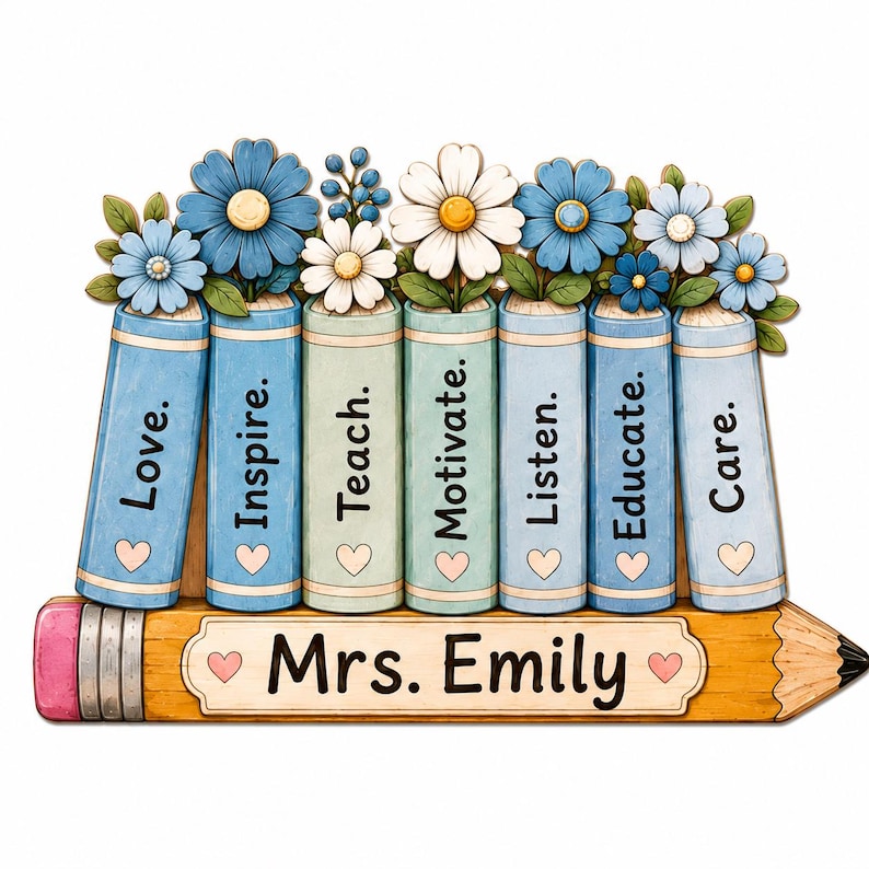 Wildflower Teacher Name Wooden Block Sign