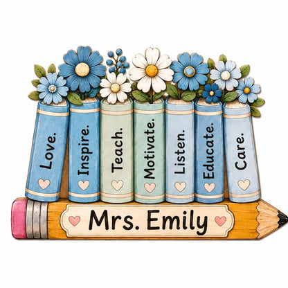 Wildflower Teacher Name Wooden Block Sign