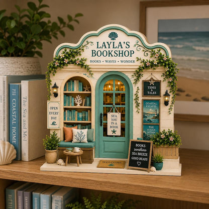 Personalized Coastal Bookshop Wooden Block
