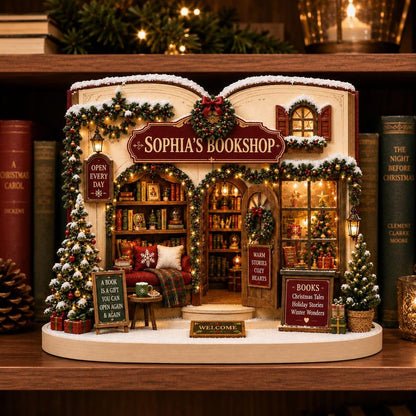 Personalized Christmas Bookshop Wooden Block