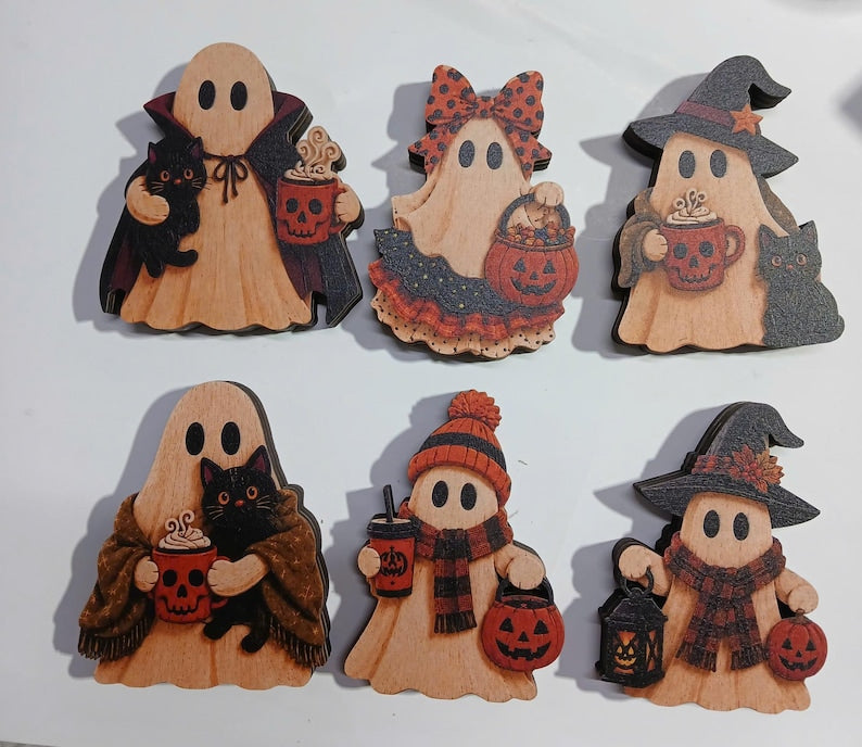 Ghost Halloween Wooden Block Shelf Sitter